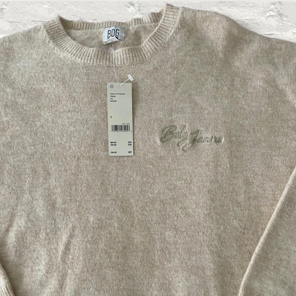BDG Urban Outfitters Cream Wool Embroidered Logo Sweater - Picture 2 of 3